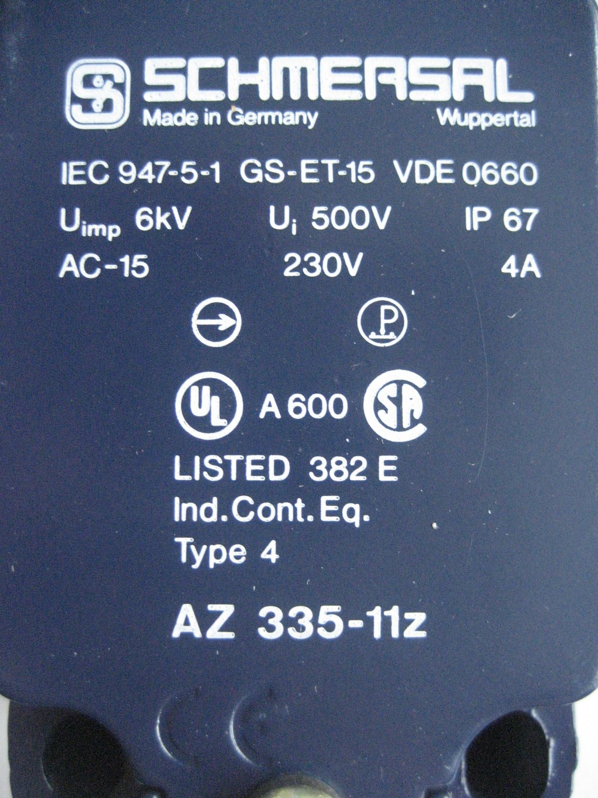 Sicherheitsschalter Schmersal AZ 335 11z IEC947 5 1 GS ET 15 VDE 0660