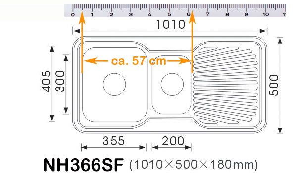 Edelstahl Spüle 1,5 Becken und Ablage NH366SF Extras