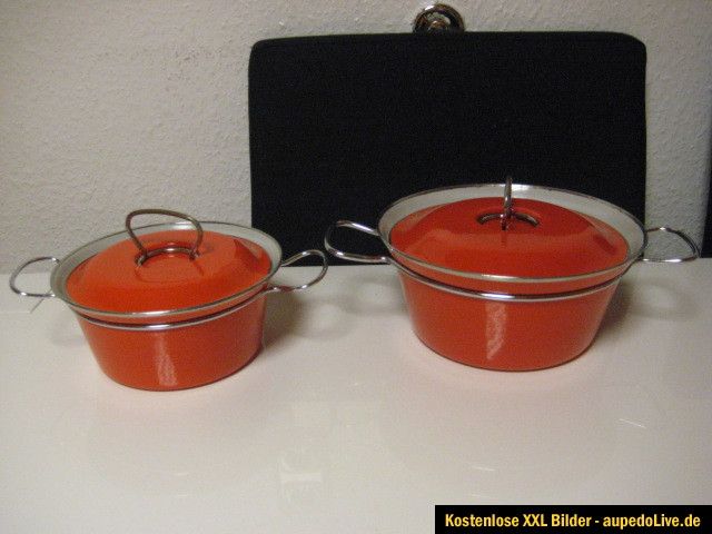 2x MES Emaille Kochtopf rot 50er 60er Topf mid Century Vintage Email