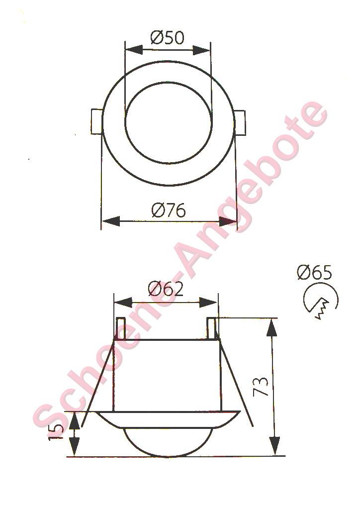 Decken Einbau Bewegungsmelder 1200W 360° Grad für Sparlampen und LED