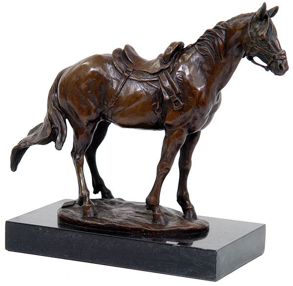 BRONZEFIGUR PFERD ca 30x28cm BRONZE REITPFERD SKULPTUR mit SATTEL