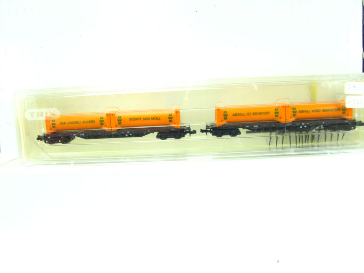 Minitrix Spur N 13815 Abfallcontainerwagen Set 2 tlg. orange der DB