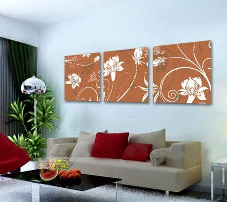 XL XXL Leinwand 3 Drei Bilder Bild Abstrakt Blumen Blüten weiß braun