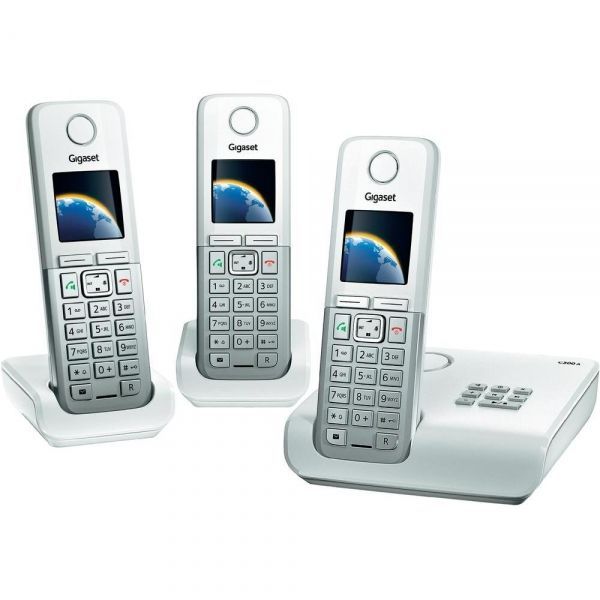 Gigaset C300A Trio mit AB weiss silber schnurlos Festnetz Telefon Set