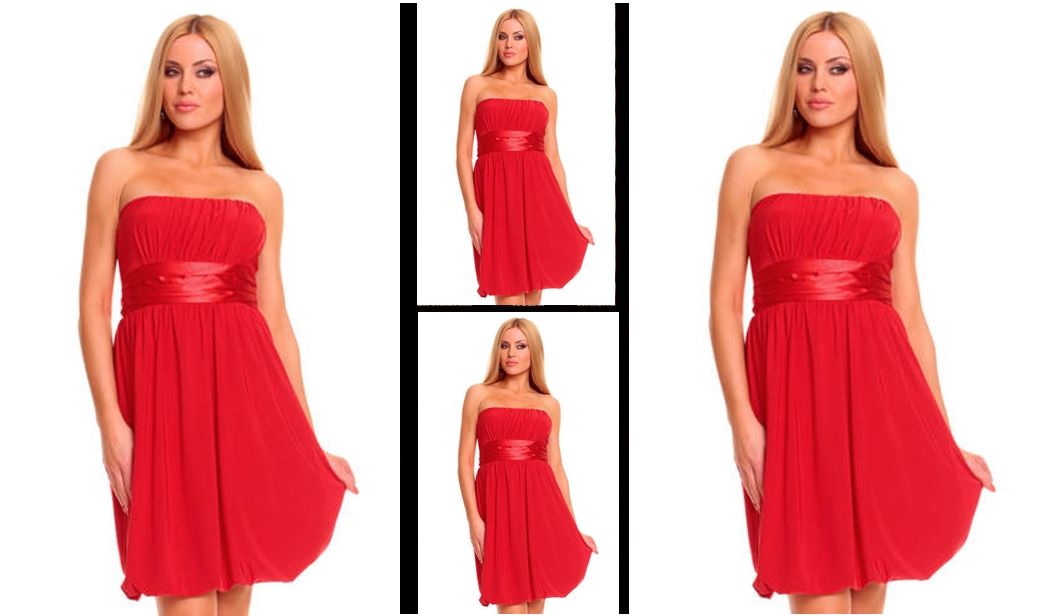 ROTES COCKTAIL SOMMER KLEID BANDEAU ABENDKLEID MINIKLEID BALLONKLEID