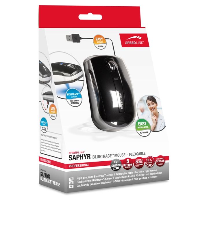 Speedlink SAPHYR Bluetrace USB Maus 1600dpi Sensor 5Tasten Mouse für