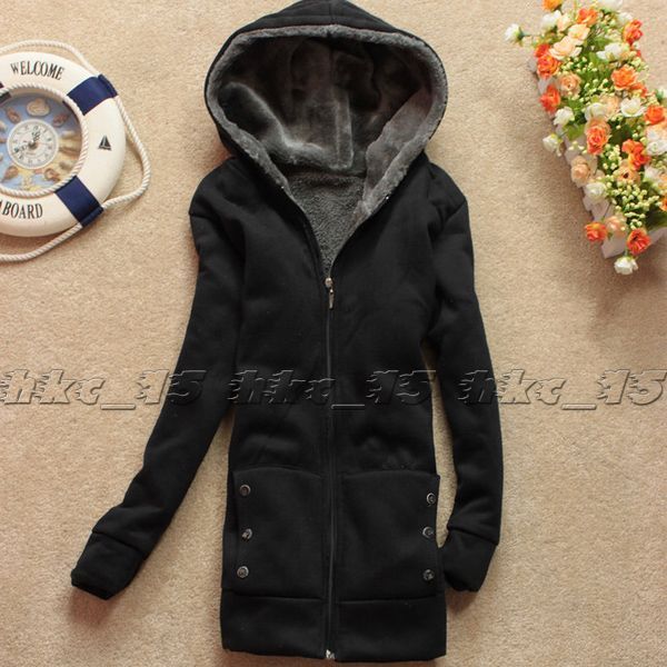 Zipper Hoodied Coat Outerwear Jacket Winter Thicken Fur Warm Casual