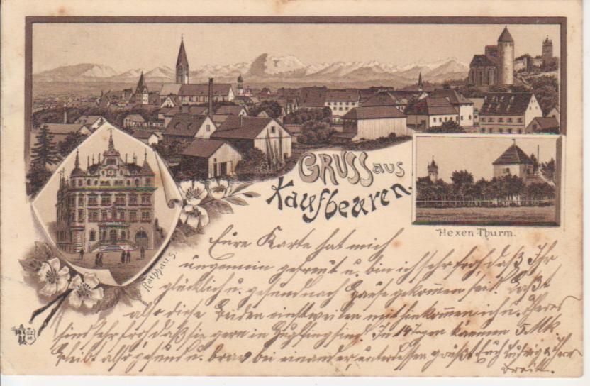 Kaufbeuren Litho Rathaus Hexen Turm Total gl1897 66.430