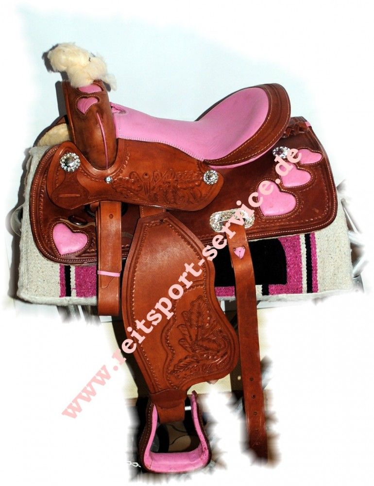 Shetty Pony Westernsattel Leder pinke Muster Kindersattel Ponysattel