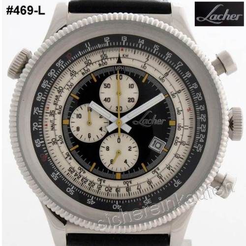 51mm Chronograph Laco/Lacher Fliegeruhr Chrono Lederband 469 L