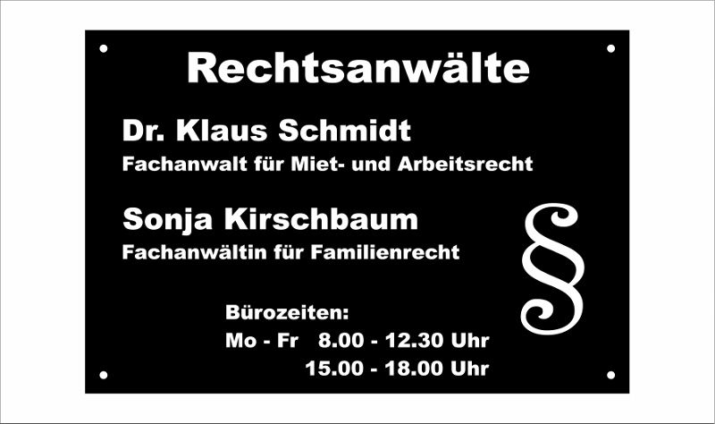 Praxisschild Werbeschild Firmenschild graviert 30 x 20 cm