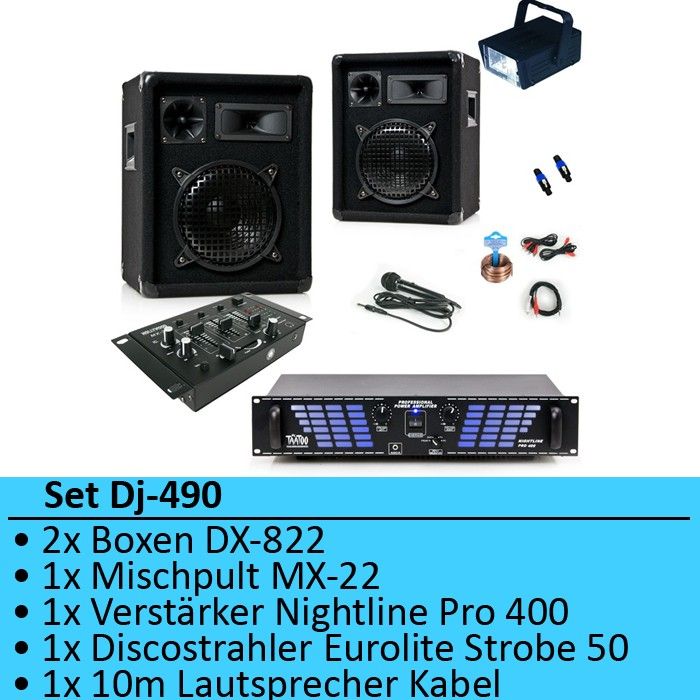 Discoanlage Partylicht PA Boxen Endstufe Mixer DJ 490