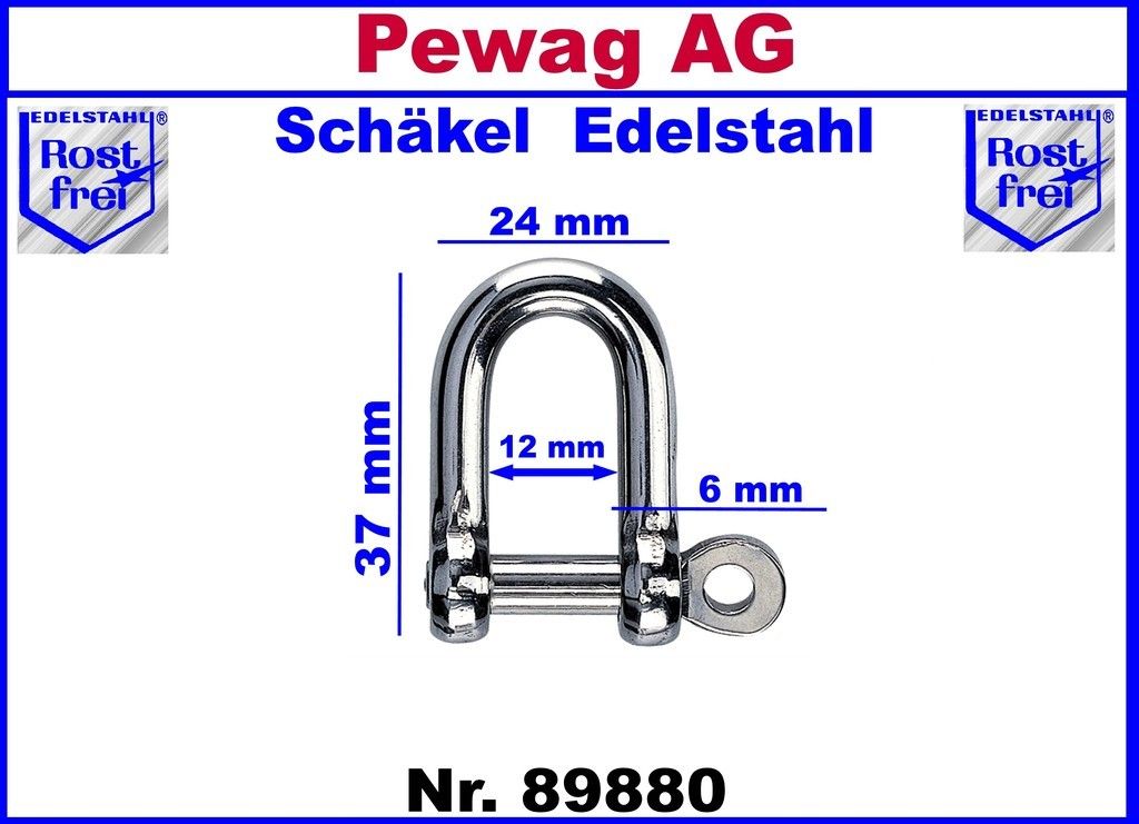 Schäkel Edelstahl   6 x 24 x 37mm   Nr. 89880