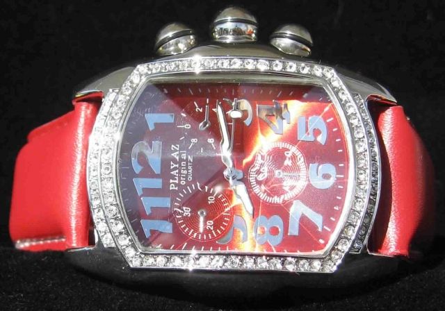 PLAYAZ*UHR*WATCH*LUPAH*RED*CHRONO LOOK*BLING*ROT*NEU