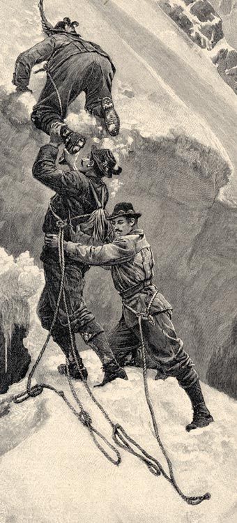 Alpinisten überwinden einen Bergschrund von Ernst Platz ORIGINAL