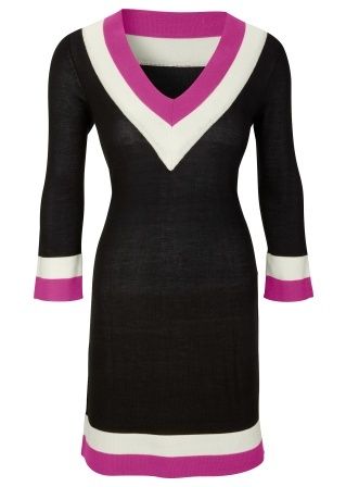 NEU   modisches Feinstrickkleid 40/42 schwarz COLOURBLOCKING langarm