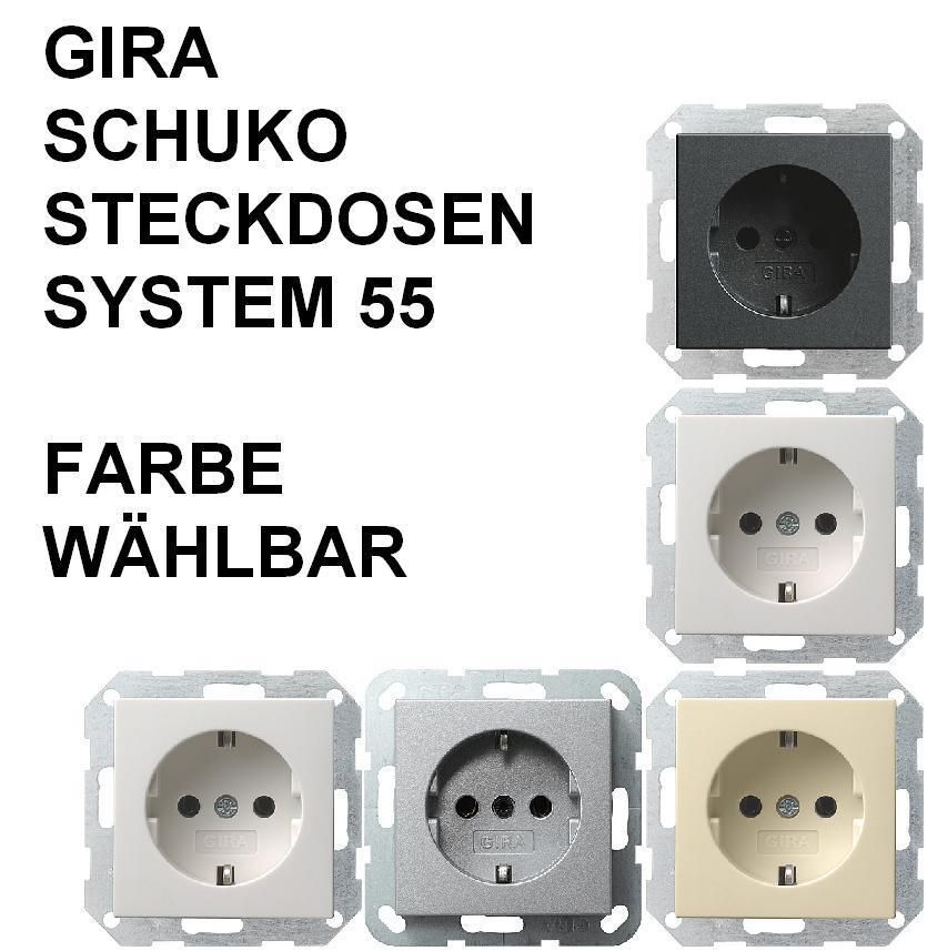 Gira Schuko Steckdose, System 55, Farbe wählbar