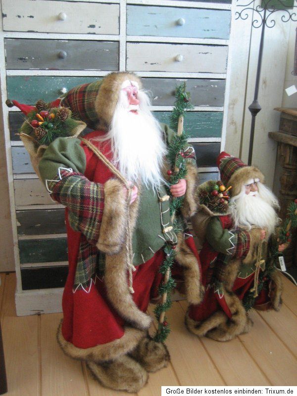 Luxus Nikolaus Figur Weihnachtsmann Statue mit Kunstpelz und 2