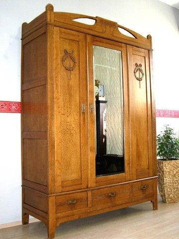 XL Jugendstil Kleiderschrank Dielenschrank ANTIK Garderobe Spiegel