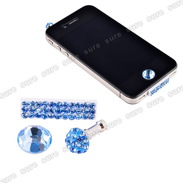 Strass Staub Schutz Stöpsel Home Button Headset Buchse f iPhone 4G 4S