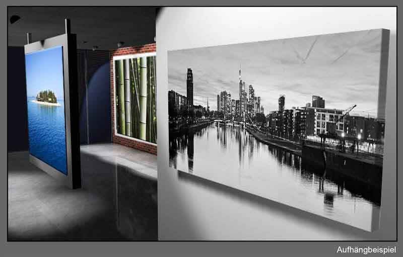 Leinwand Bild Frankfurt Skyline Schwarzweiß Panorama Spiegelung Kunst