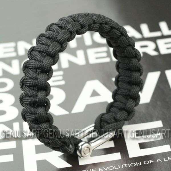 Paracord Bracelet 550 Survival Fallschirmleine Schaekel Schwarz