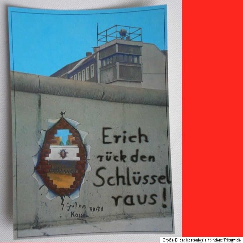 AK Bernauer Strasse BERLIN Wall GRAFFITI Befehl an Erich Honecker key