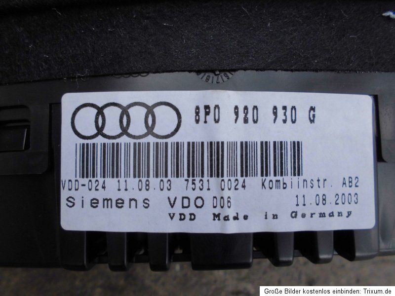 Audi A3 8P FSI 67 tkm Kombiinstrument Tacho 8P0920930 G