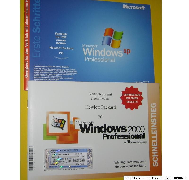 HP Win XP Pro+Win 2000 Pro Deutsch Handbuch+Lizenz Key