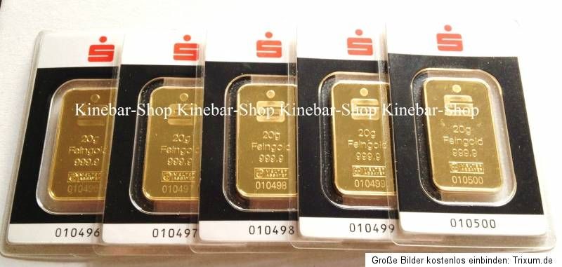 Goldbarren 5 Stk.a 20g Gramm 100g Gramm 999,9 Argor Heraeus Kinebarren