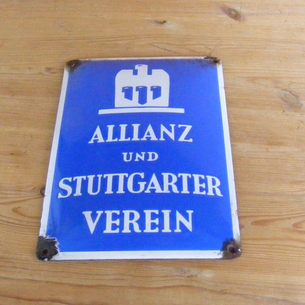 altes Emailschild ALLIANZ u. Stuttgarter Verein gewölbt