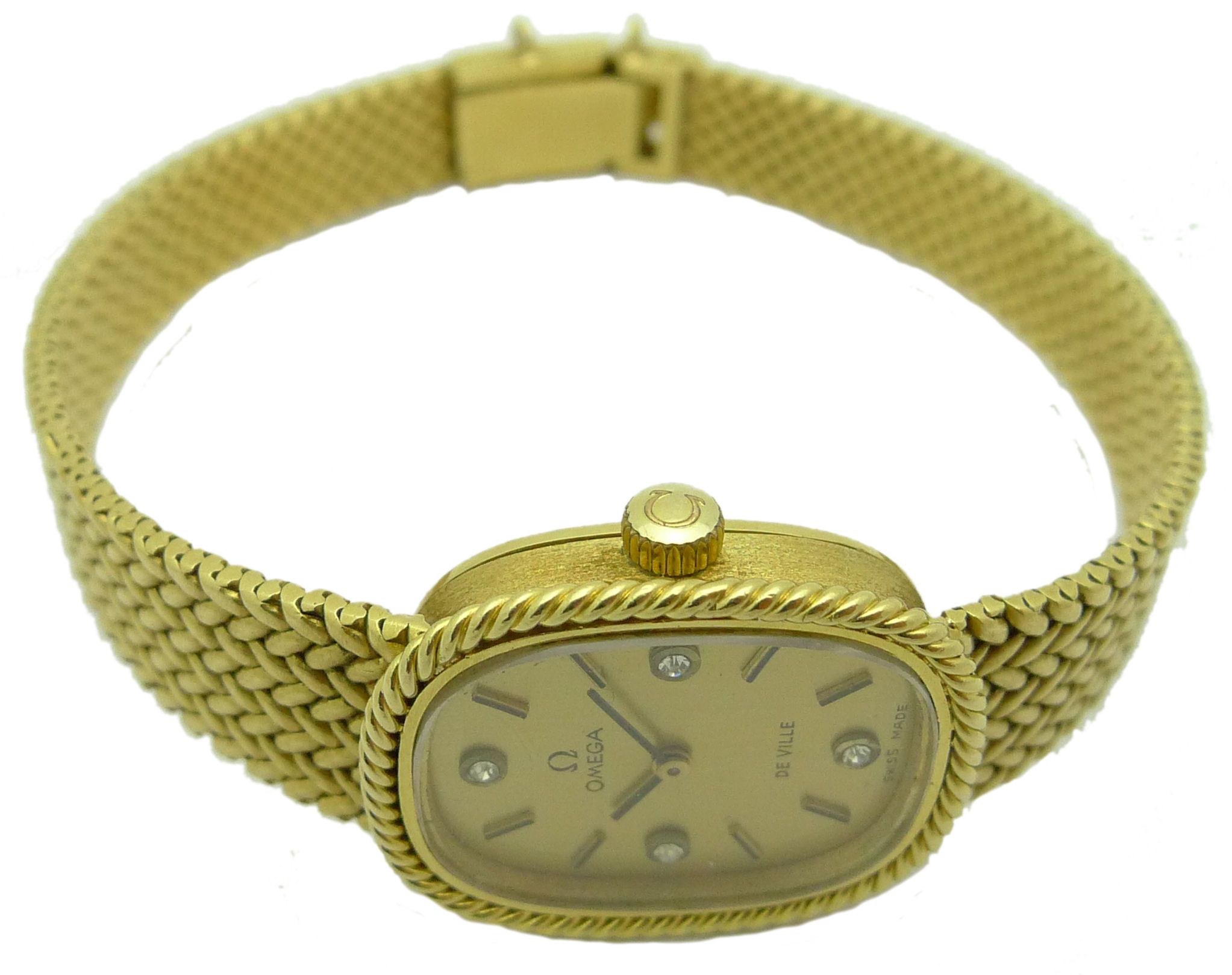 OMEGA DE VILLE 18KT GOLD DIAMANTZIFFERBLATT DAMENARMBANDUHR 1979