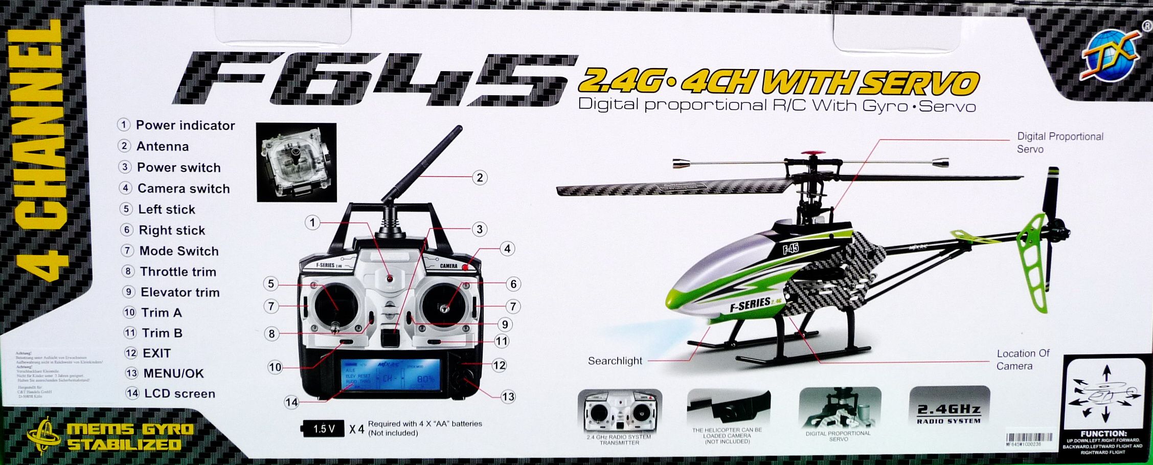 70cm 2,4GHZ 4 KANAL RC SINGLE ROTOR MJX F645 mit KAMERA HELICOPTER