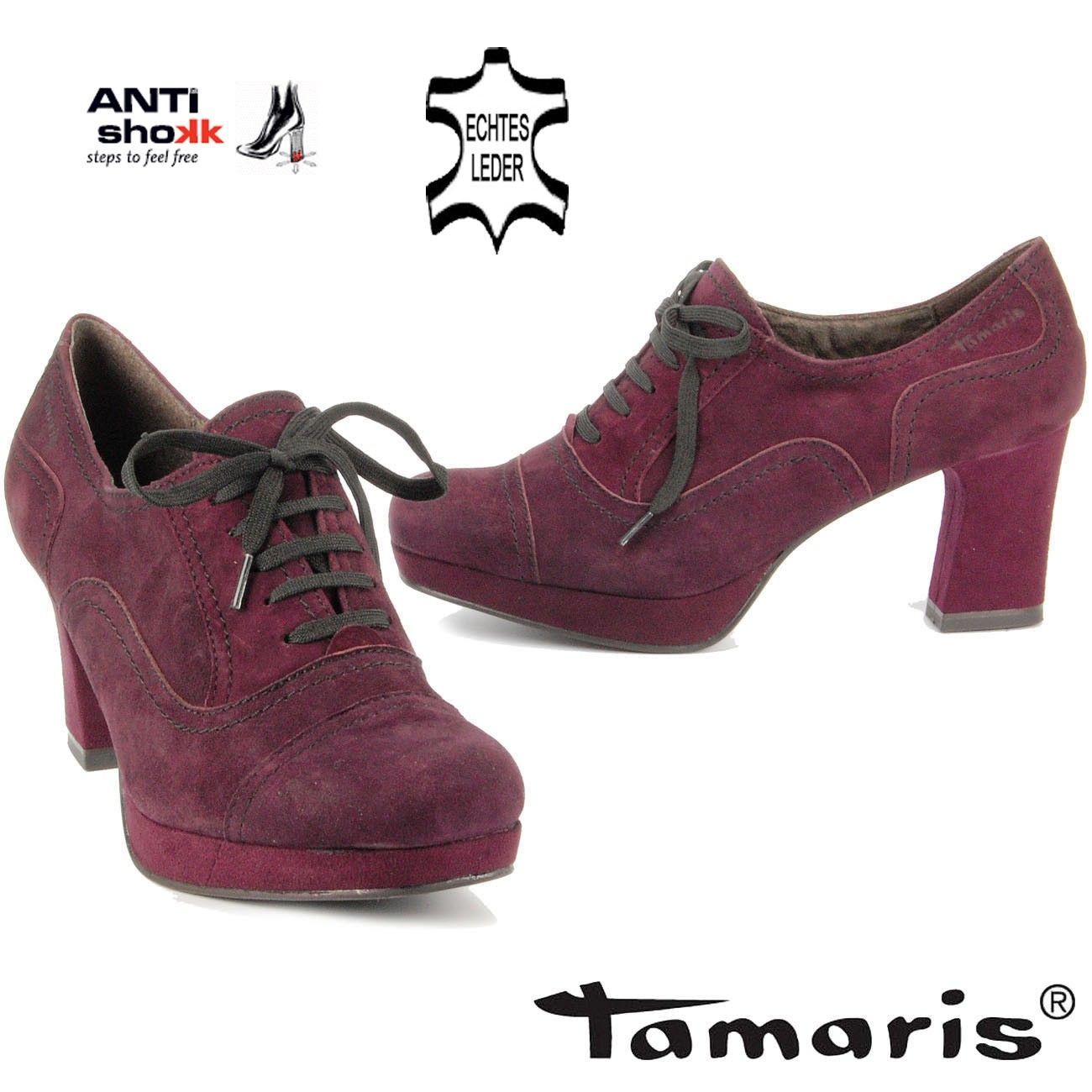 DPM649 TAMARIS Damen Pumps trend Echtleder ANTIshokk Absatz lila plum