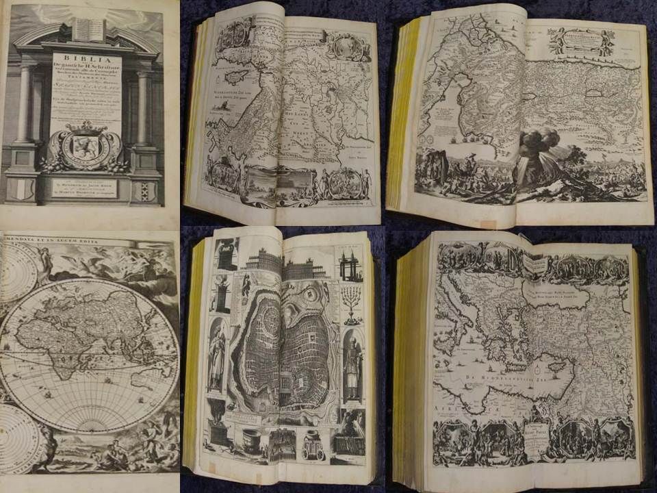 NIEDERLÄNDISCHE BIBEL 6 DOPPELBL. KUPFERSTICH KARTEN KEUR DORDRECHT