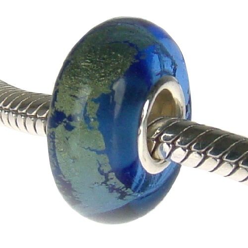 ORIGINAL MURANO GLAS BEAD ECHT 925 STERLING SILBER ELEMENT BLAU WEISS