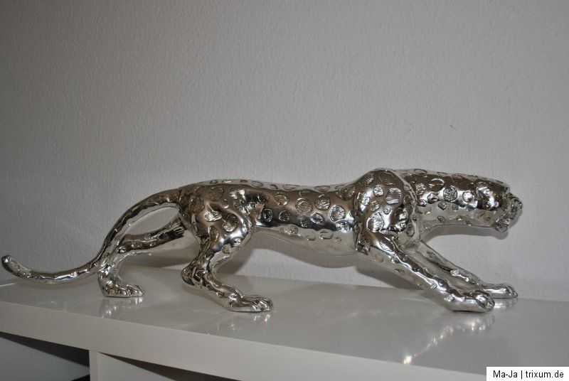 XXXL Figur Skulptur Statue GEPARD Leopard silber 80 cm Geschenkidee