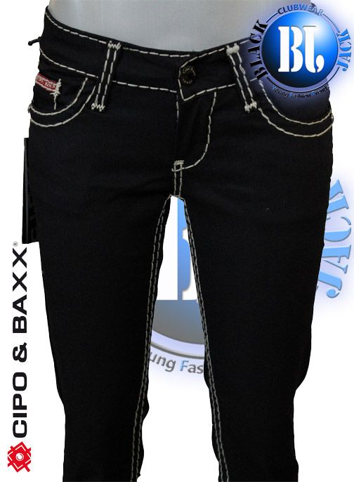 SEXY CIPO & BAXX DAMEN DESIGNER JEANS SCHWARZ DICKE NÄHTE NEU UVP