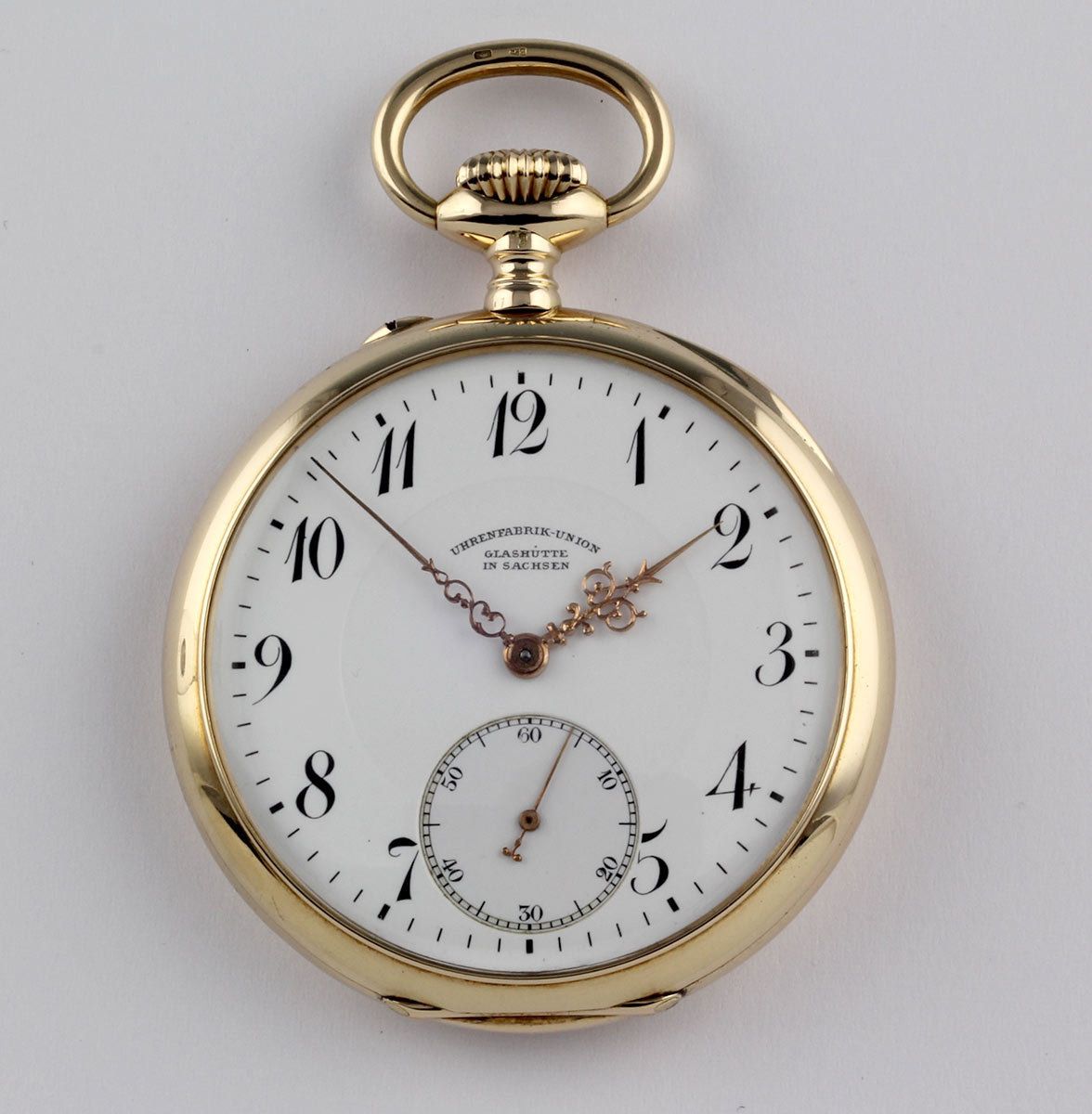 Uhrenfabrik Union Glashuette in Sachsen 14k Gold Taschenuhr um 1895