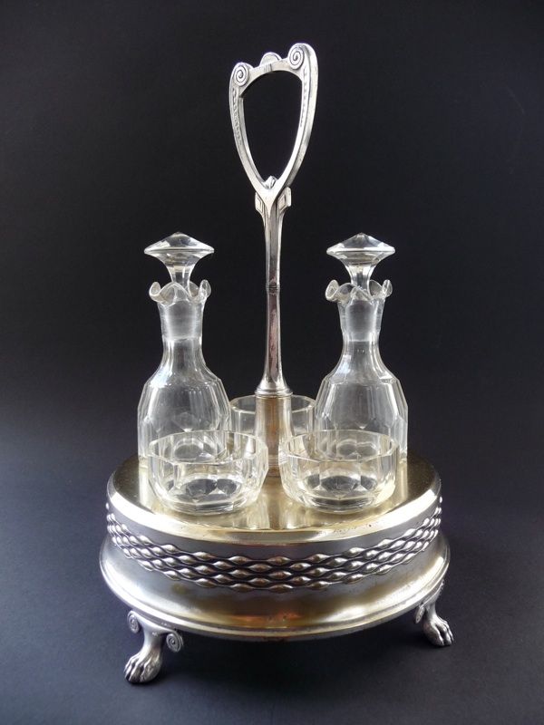 JUGENDSTIL MENAGE KARAFFE ART NOUVEAU SPICE BOWL DINNER CRUET ARGENTOR