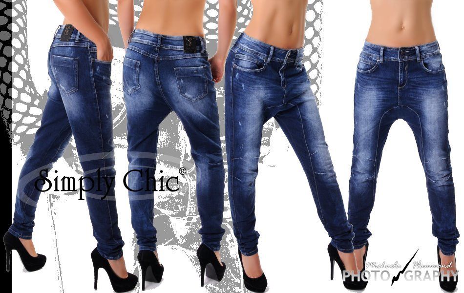 Neu Hüftjeans Jeans Damen Hose Harem Aladin Boyfriend Haremshose 34