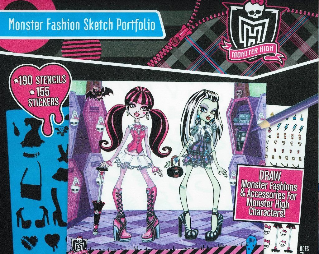 MONSTER HIGH MALBUCH STICKER SCHABLONEN FASHION DESIGN GROSS NEU