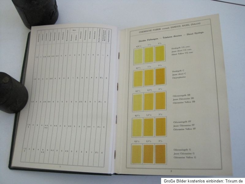 Stoffmuster Stoffmusterbuch Stoffe Sandoz Baumwolle Färbungen