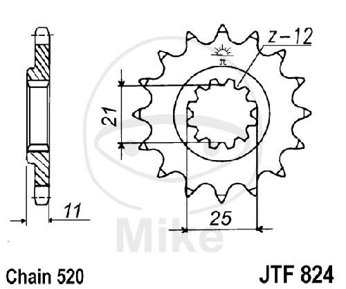 Ritzel F 824 12 12Z. Husqvarna TE 410, RITZEL 12Z TEILUNG 520