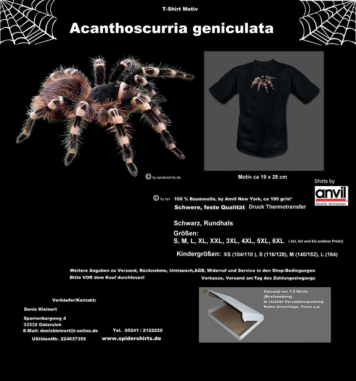 Shirt Acanthoscurria geniculata 2 Vogelspinne 13 Gr