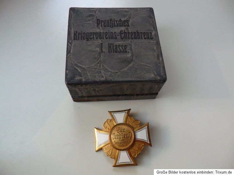 Orden Etui Ehrenkreuz Preussen Kriegsverein 1.Klasse 1WK Emaille