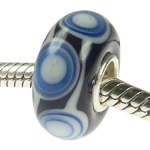 ORIGINAL MURANO GLAS BEAD ECHT 925 STERLING SILBER ELEMENT BLAU WEISS