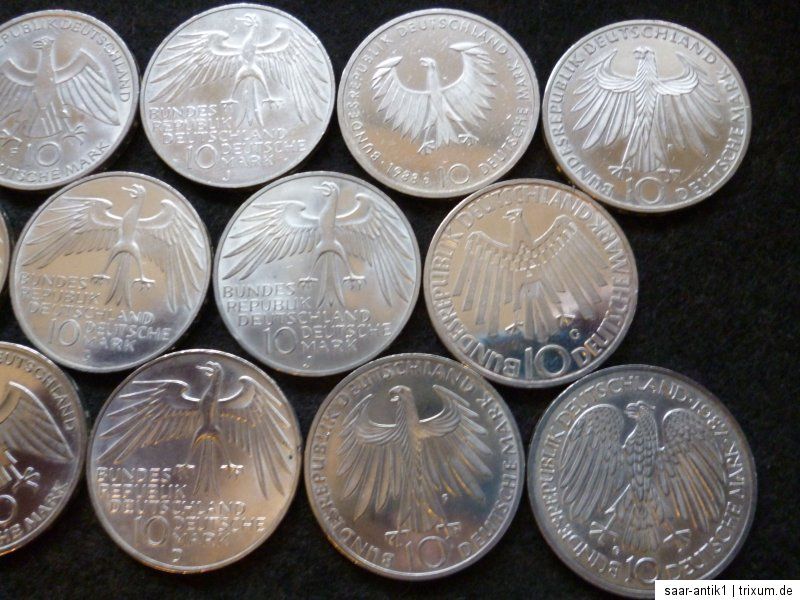 14 x 10 DM Olympiade + Andere, Gedenkmünzen, Silber, Silbermünzen