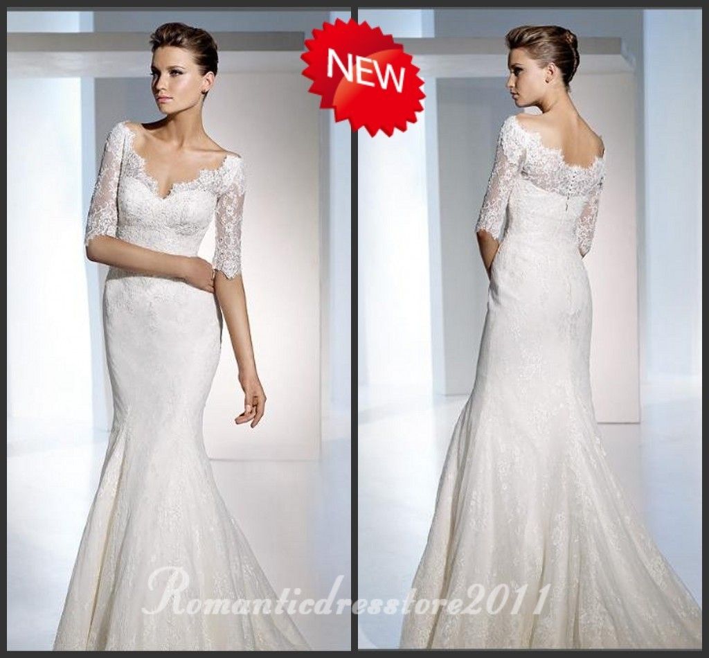 Geraffte Spitze Mermaid Brautkleider HochzeitskleiderGr.36 38 40 42 44