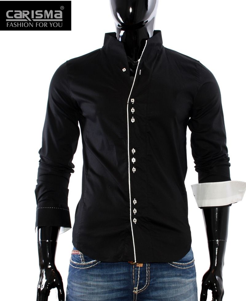 CARISMA Slim Fit Polo Stehkragen Hemd BRANDNEU Shirt Kontrast Party